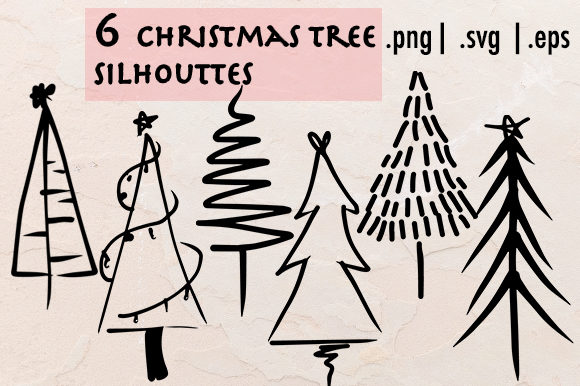 6 Christmas Tree Silhouettes for Graphics and Crafts