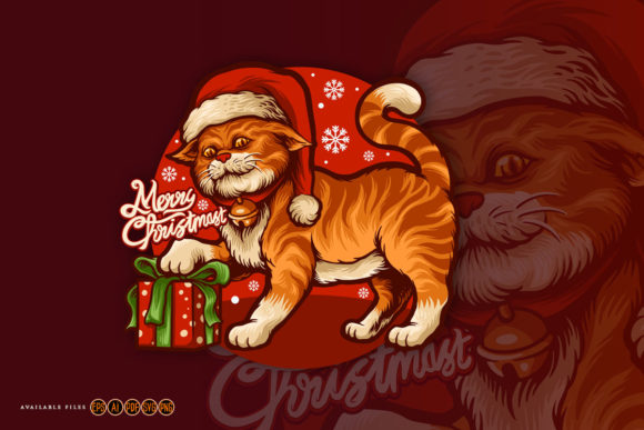 Cartoon Cute Cat Merry Christmas Gift: A Versatile Graphics and Crafts Asset
