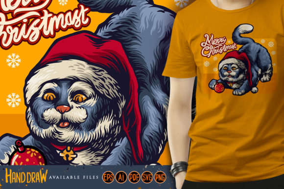 Christmas Cute Cat at Red Santa's Hat: A Festive Graphics Asset for Crafts