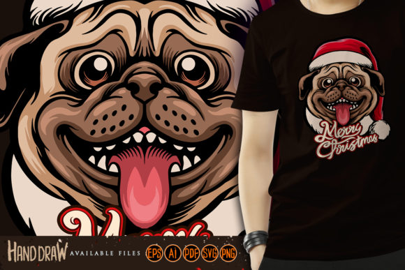 Cute Pug Dog Merry Christmas: A Charming Graphics Asset for Crafts